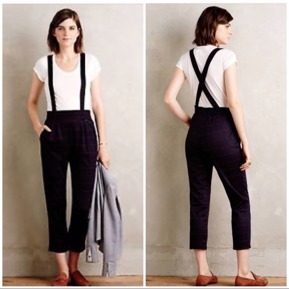 plaid suspender pants womens